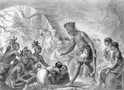 Kapitän Smith wird von Pocahontas gerettet, 1607, graviert von D.G.Thompson, 19. Jahrhundert von Asa Coolidge Warren